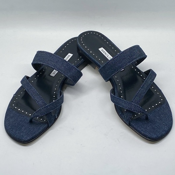 Manolo Blahnik Susaperf Cotton Flat Sandals size 37 - Picture 5 of 13